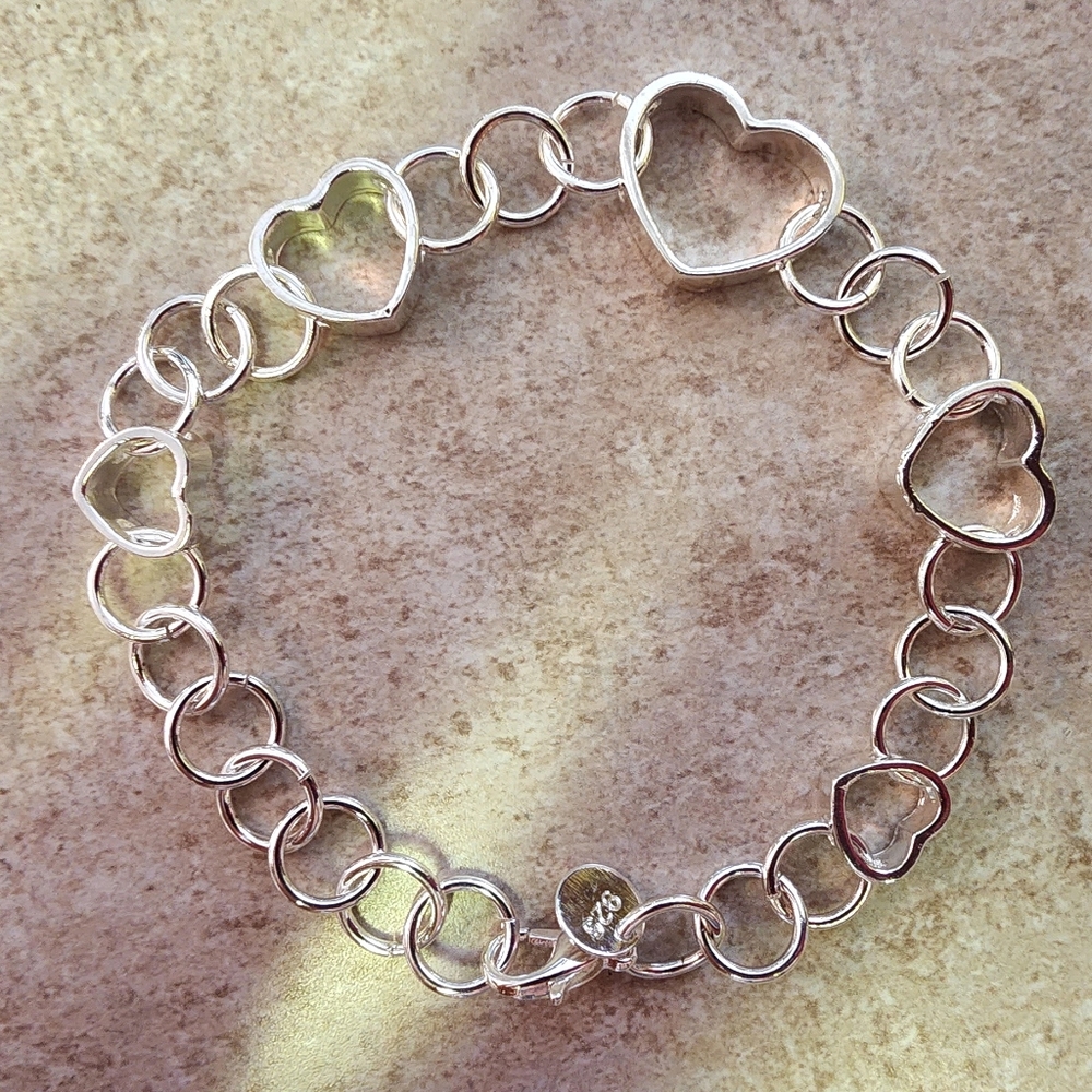 New 925 stamped silver heart bracelet